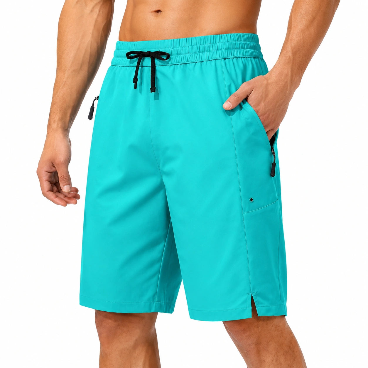 Herren Badehose Größe L in Türkis mit Reißverschlusstaschen und Kordelzug