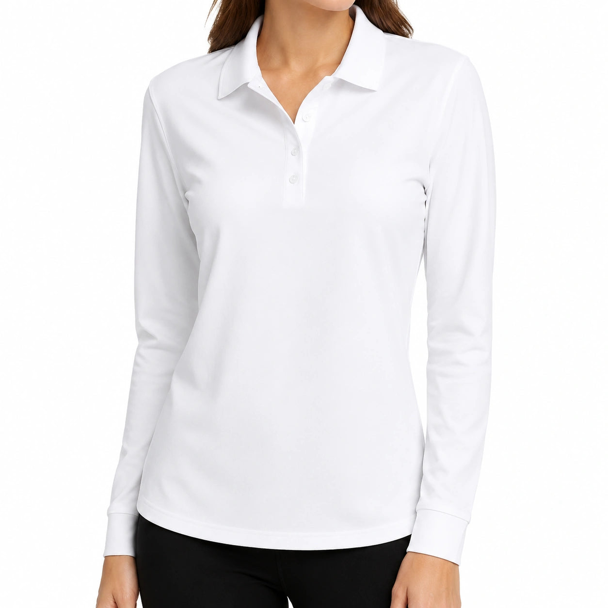 Damen Poloshirt Größe M Weiß Langarm mit klassischem Kragen