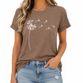 Damen T-Shirt Größe S Braun mit Pusteblumenprint Kurzarm Freizeit