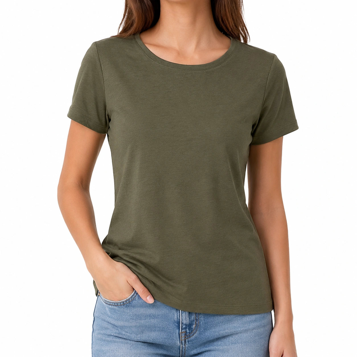 Damen T-Shirt Größe S Olivgrün Kurzarm Rundhals Freizeit