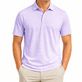 Herren Polohemd L aus Polyester Lila Weiß gestreift kurzarm