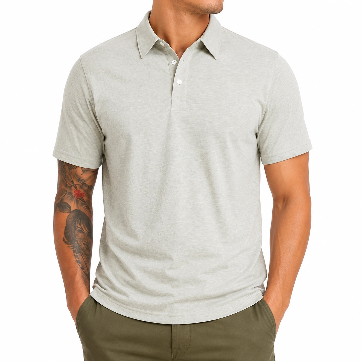 Herren Polohemd XL aus Textil in Hellgrau mit Kurzarm und Knopfleiste