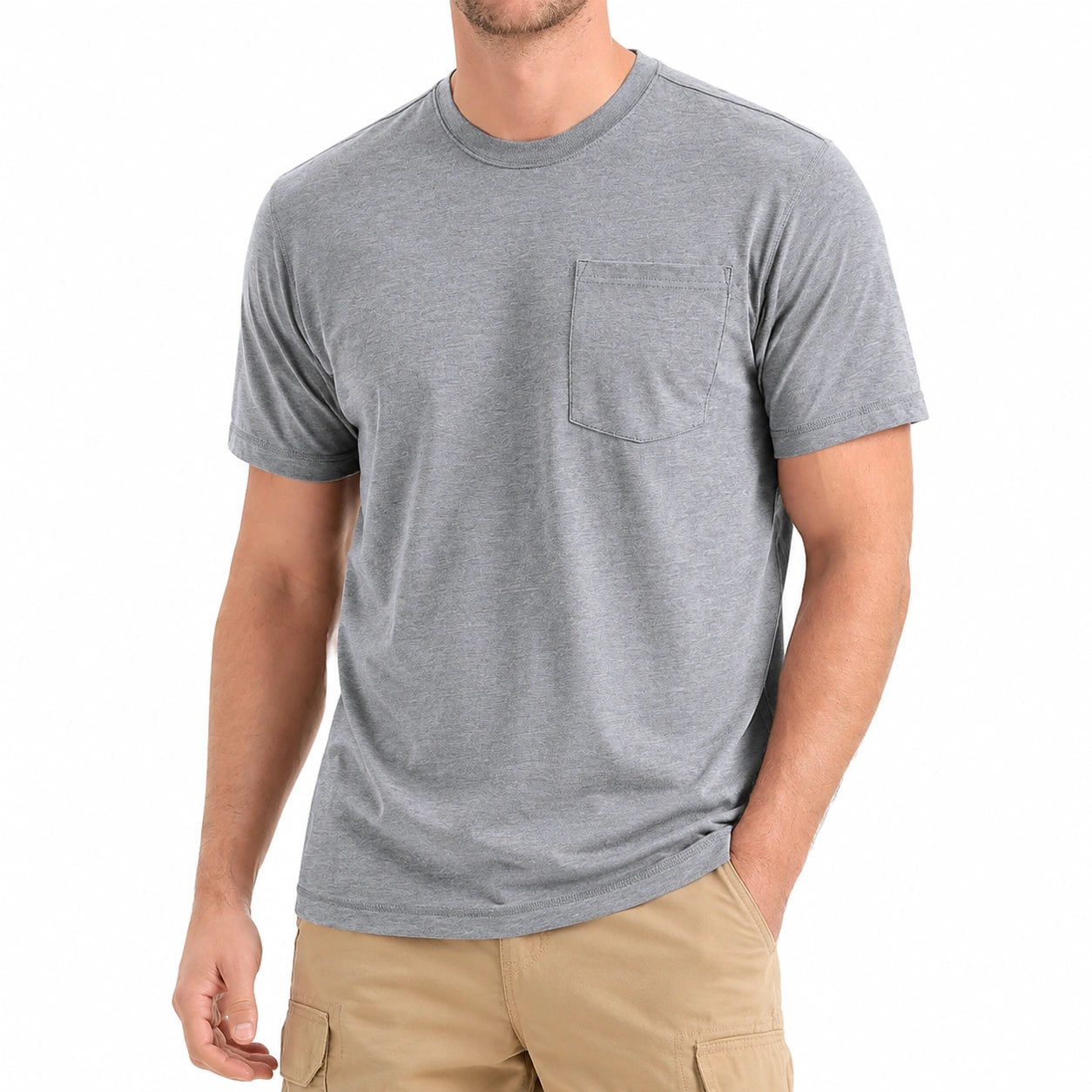 Herren T-Shirt Größe M Grau mit Brusttasche und Rundhalsausschnitt