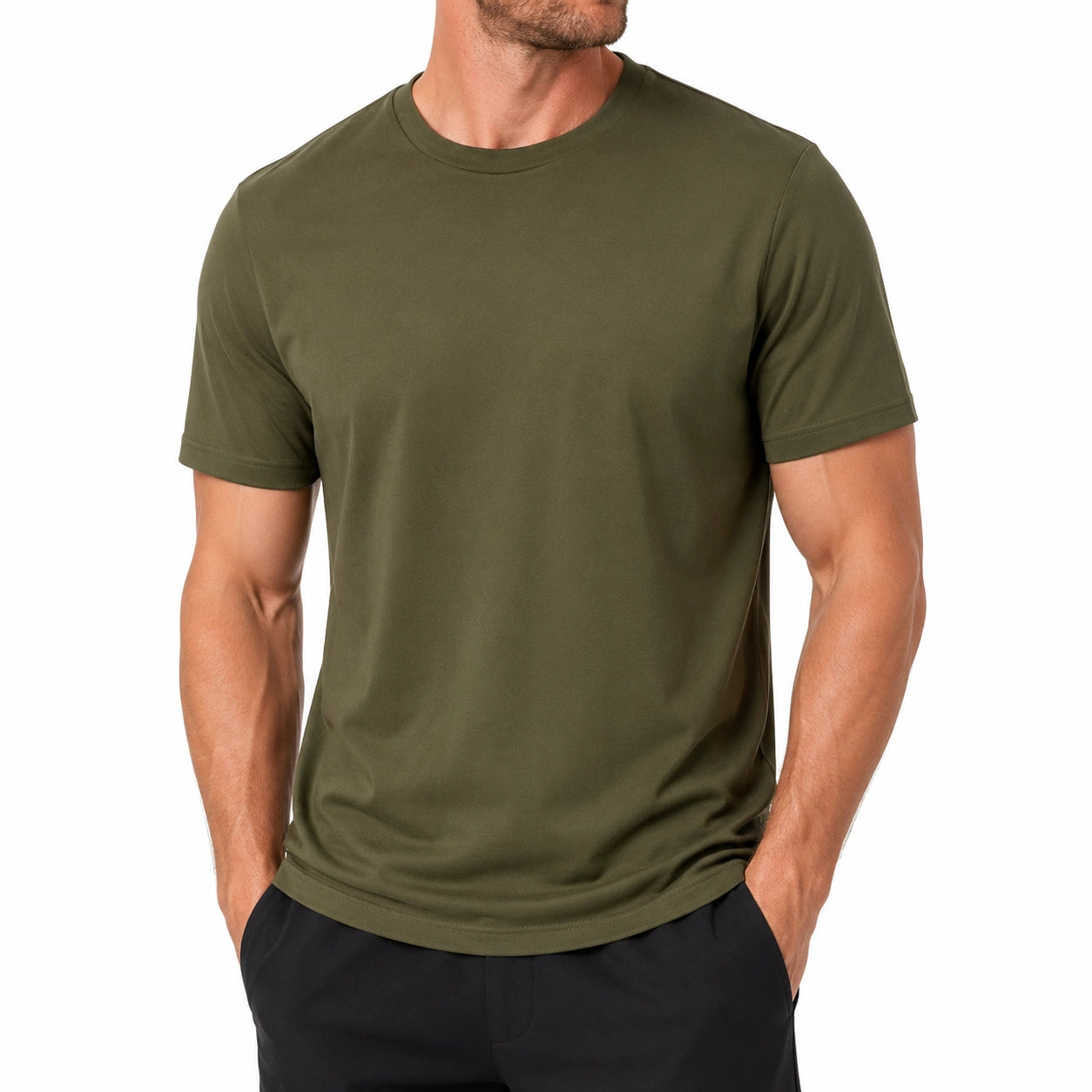 Herren T-Shirt Größe L olivgrün Kurzarm Rundhals Freizeit