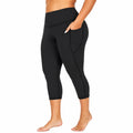 Damen Capri Leggings Größe L aus elastischem Synthetikgewebe in Schwarz mit hoher Taille und Seitentasche